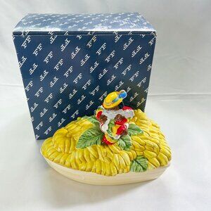 Fitz and Floyd Red Lacquer Rio Rita Banana Boat Covered Dish, Vintage Rare